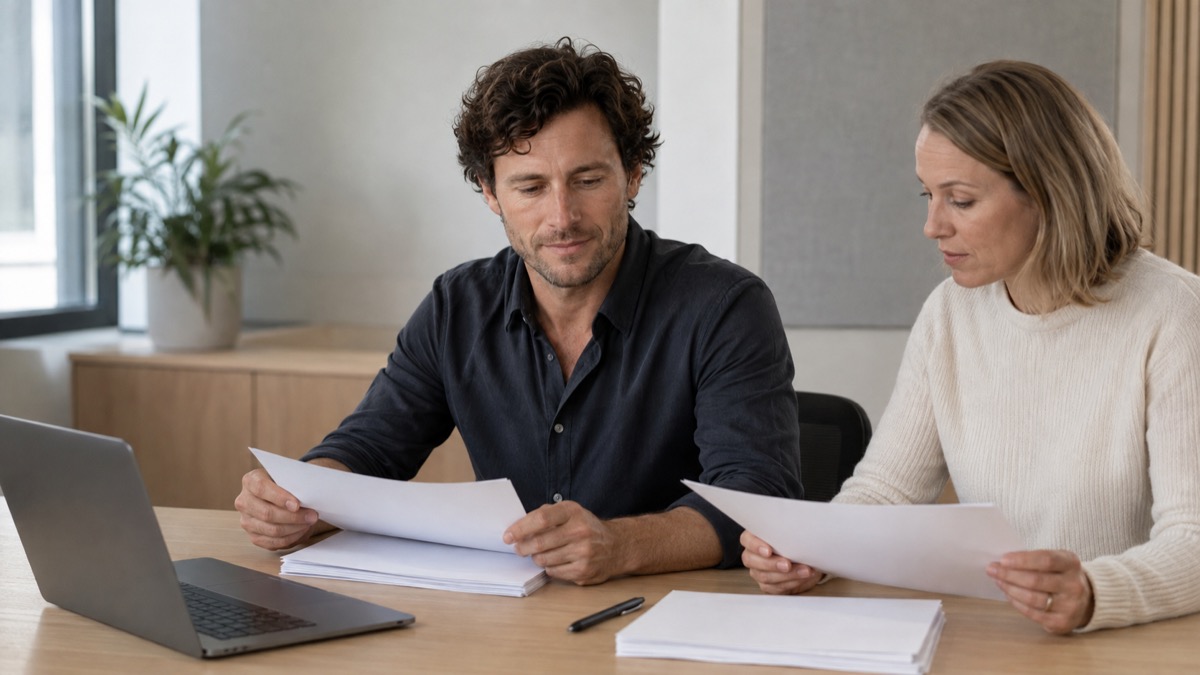 Marcus and a workshop participant compare report pages during a manual review.
